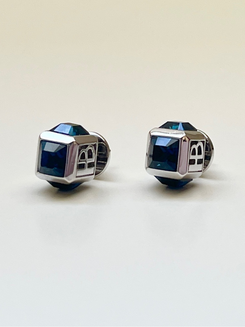 Henri Bendel Blue Crystal Logo Stud Earrings